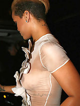 Rihanna's perky tits under a see-through dress in these pics