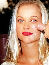 Reese Witherspoon sucking and fucking huge cock and gets mouthfull of cum sprayed on her pretty face