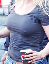 Britney Spears's hard nipples under a grey top in these pics